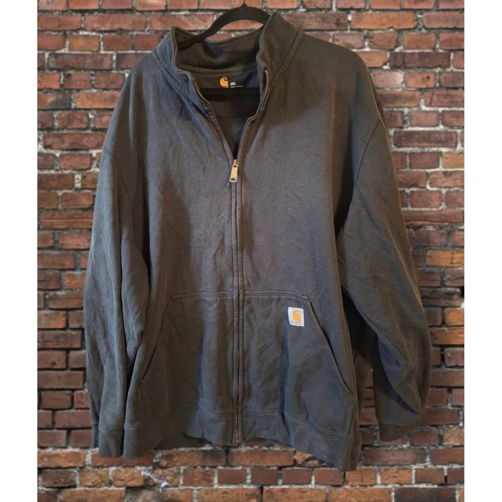 Carhartt Distressed Faded Black Grunge Zippered Sweater w/Pockets Men's 3XL